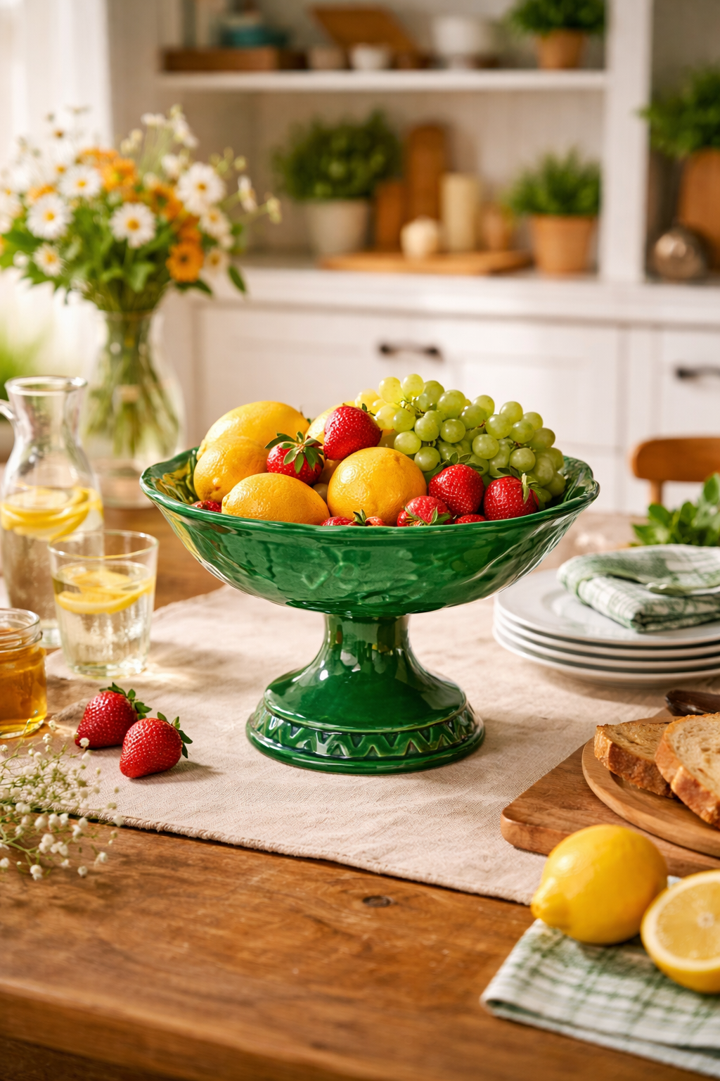 Fruteira de Cerâmica com Pé "Couve Portuguesa"